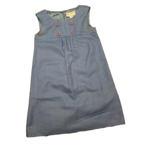 Vtg Jessica Howard Petite 8 Linen Cotton Blue Dress Schoolgirl Sleeveless Zip